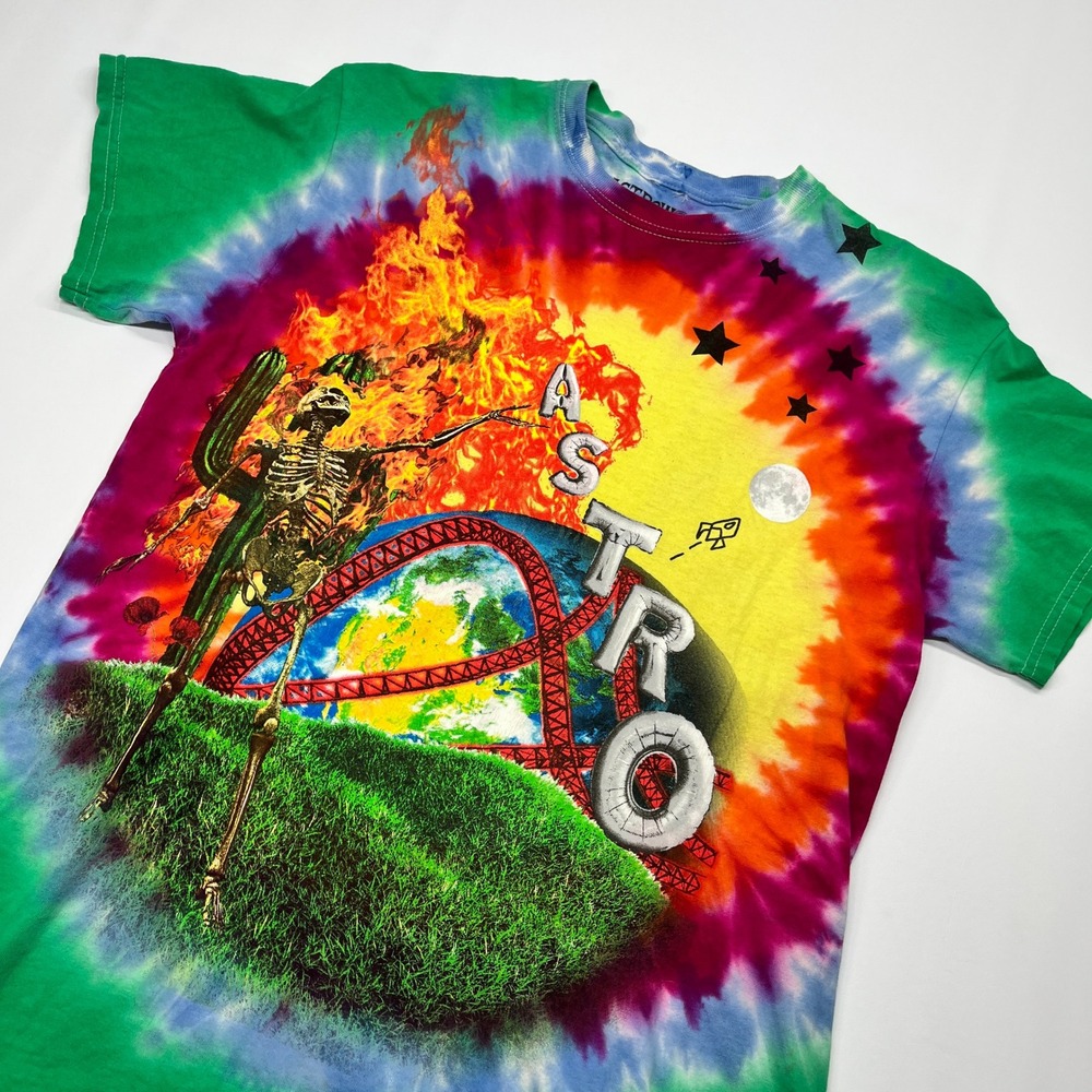 Astroworld Travis Scott Tie Dye T-Shirt Medium Rainbow Skeleton Tour Merch 2018